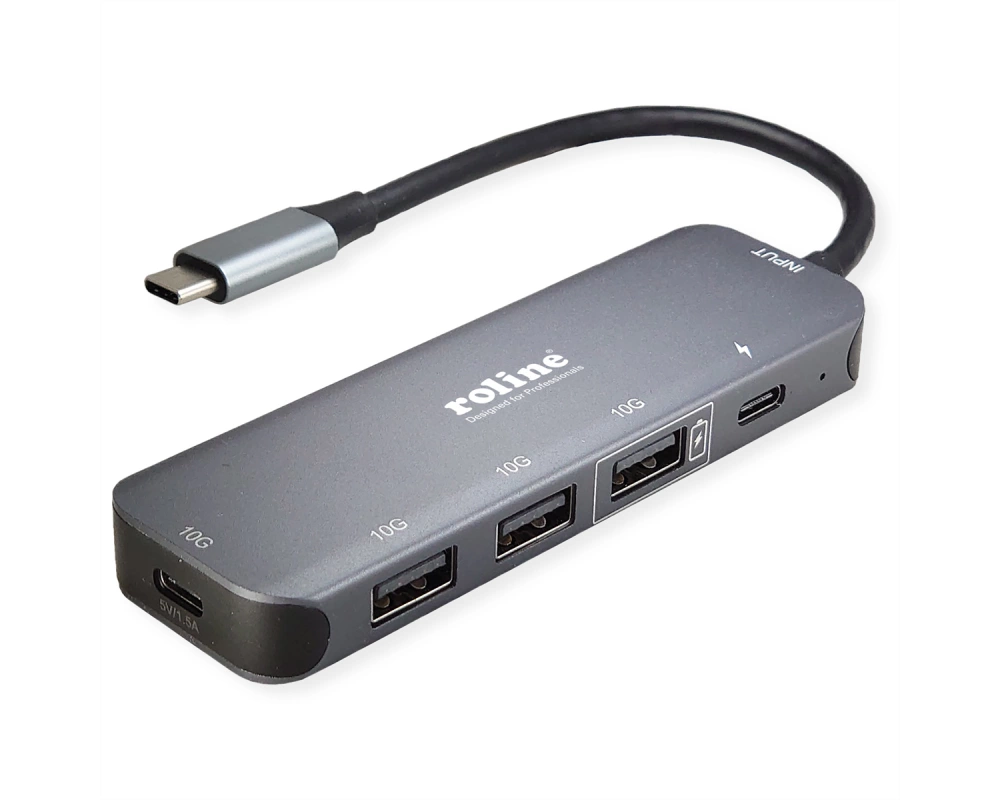 ROLINE USB 3.2 Gen 2 Hub, 4fach, Typ-C-Anschlusskabel