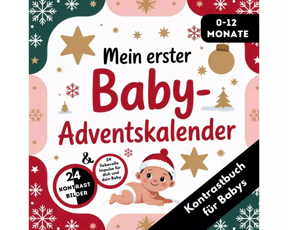 Adventskalender Baby - Kontrastbuch für Babys von 0-12 Monaten mit 24 weihnachtlichen Kontrastbildern