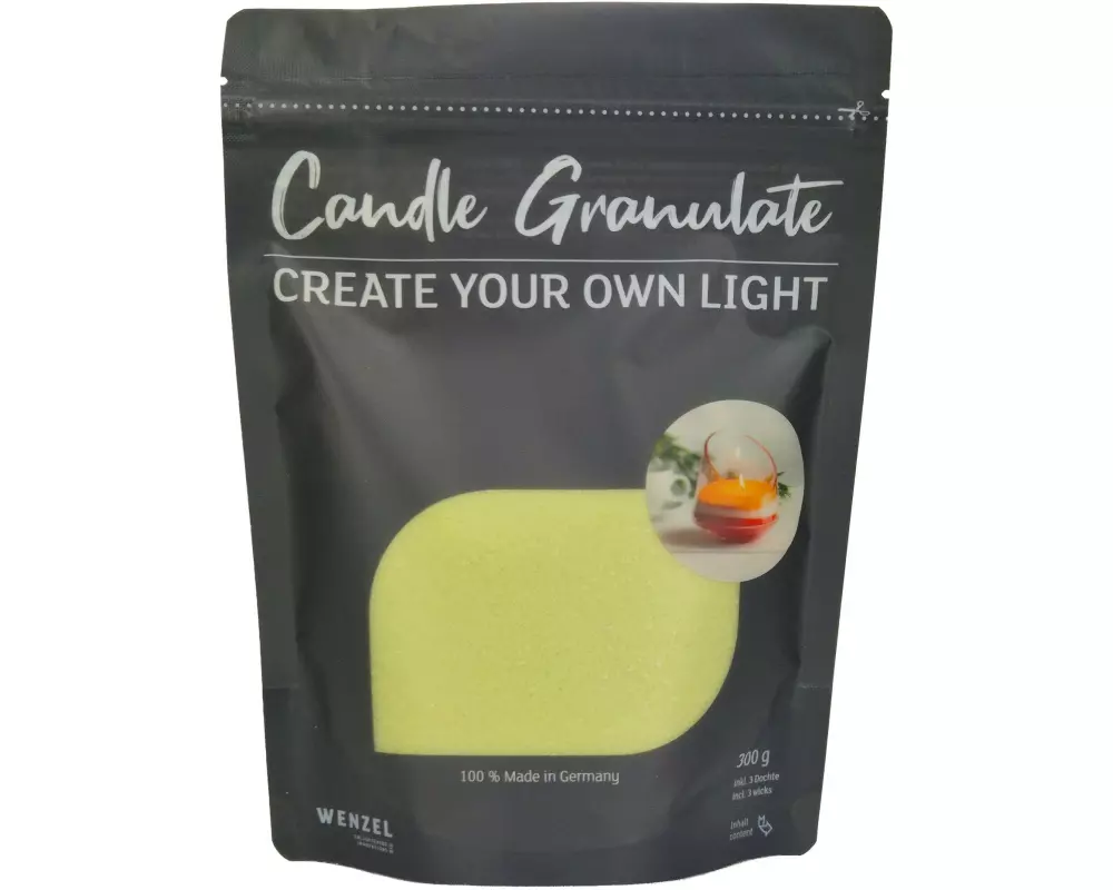 Wenzel Kerzen Wachsgranulat ohne Duft 300 g, Zitronengelb