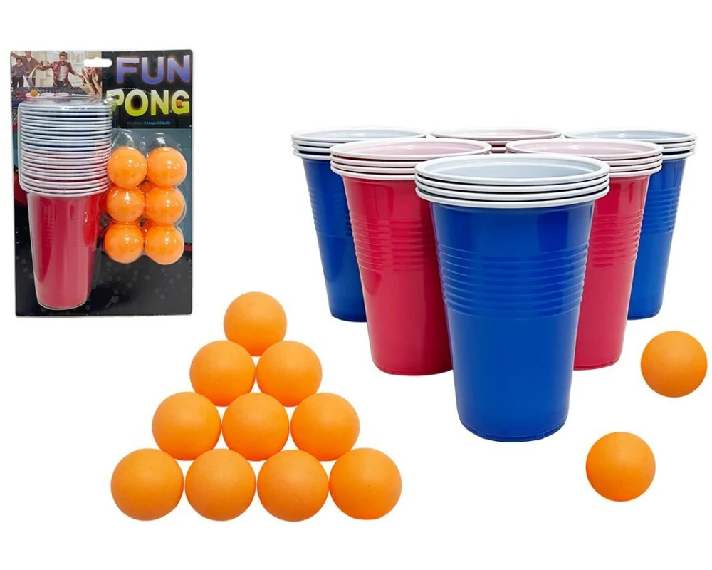 Sombo Partyaccessoire Trinkspiel Fun Pong 24 Becher, 12 Bälle