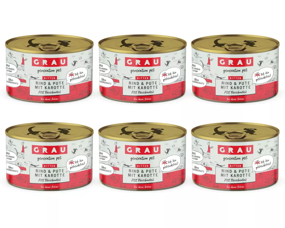 Grau Nassfutter Kitten Rind, Pute und Karotte 6 x 200 g