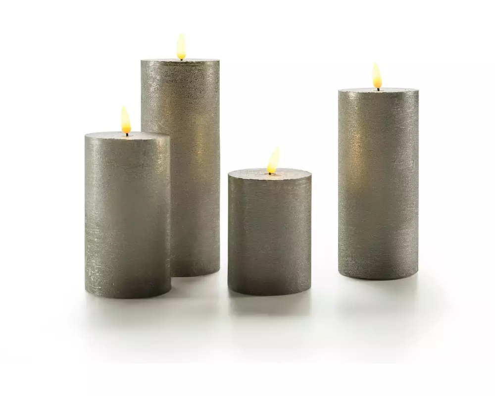 STT LED-Kerzen Set Flat, Ø 7.5x10/13.5/17/20 cm, Grau