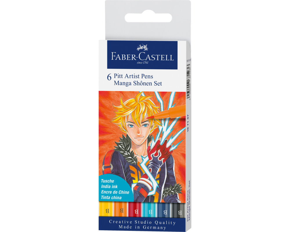 FABER-CASTELL Pitt Artist Pen Manga Shônen 167157 diverse Farben 6 Stück