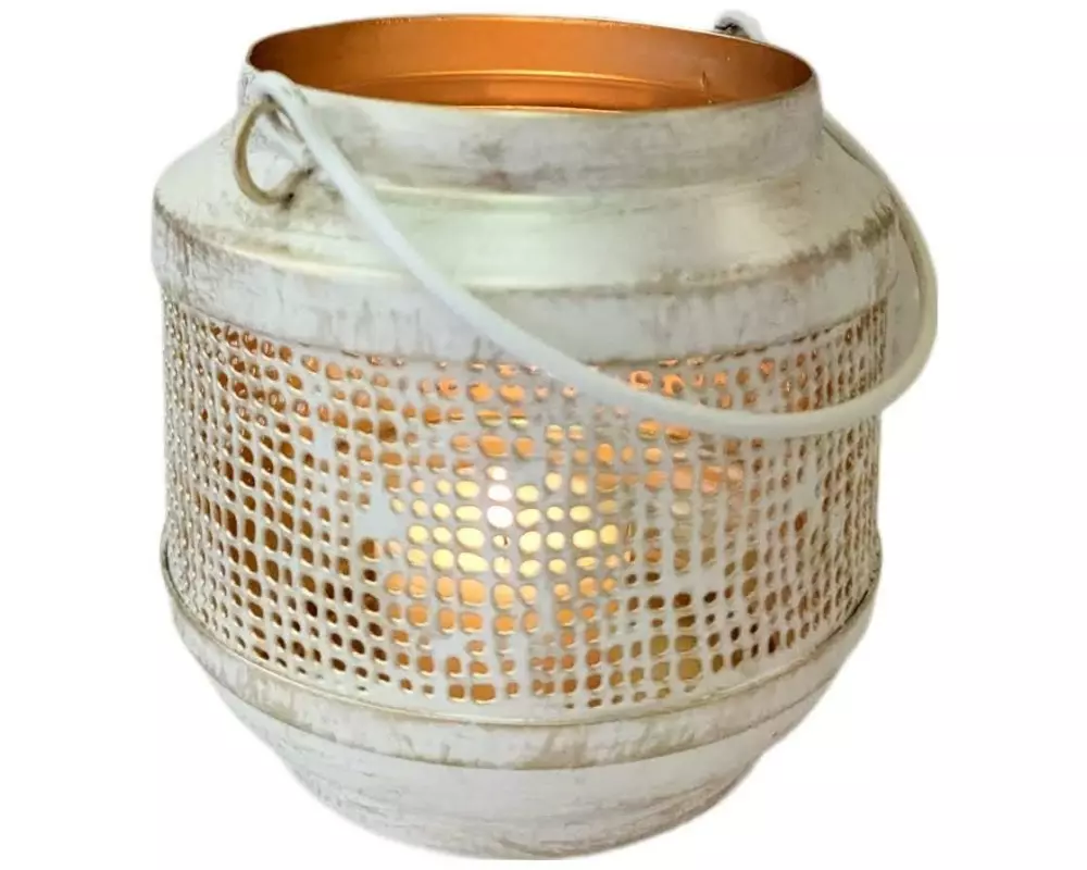 CHALET Windlicht Alpenglühen mit Henkel M 10 x 10 x 10 cm, Weiss