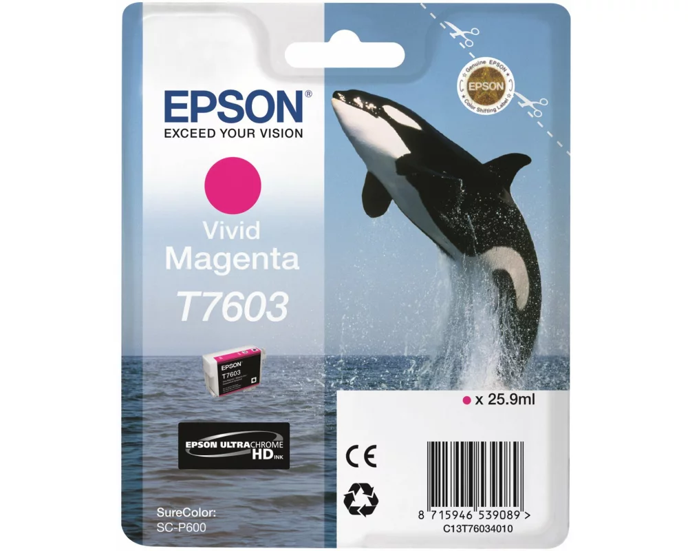 Epson T7603, ink cartridge, vivid magenta, high capacity, 25, 9ml, 1356 pages, 1-pack