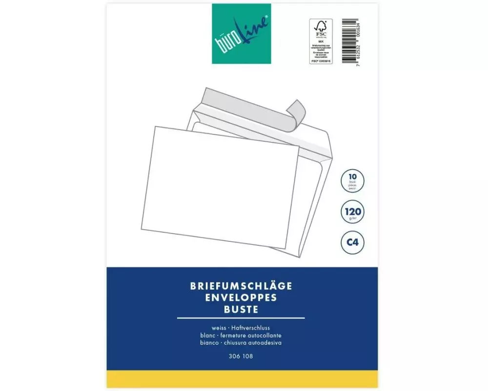Büroline Couvert C4 Blister Weiss, 10 Stück