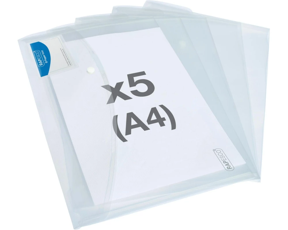 Rapesco Dokumentenmappe A4+, Transparent, 5 Stück