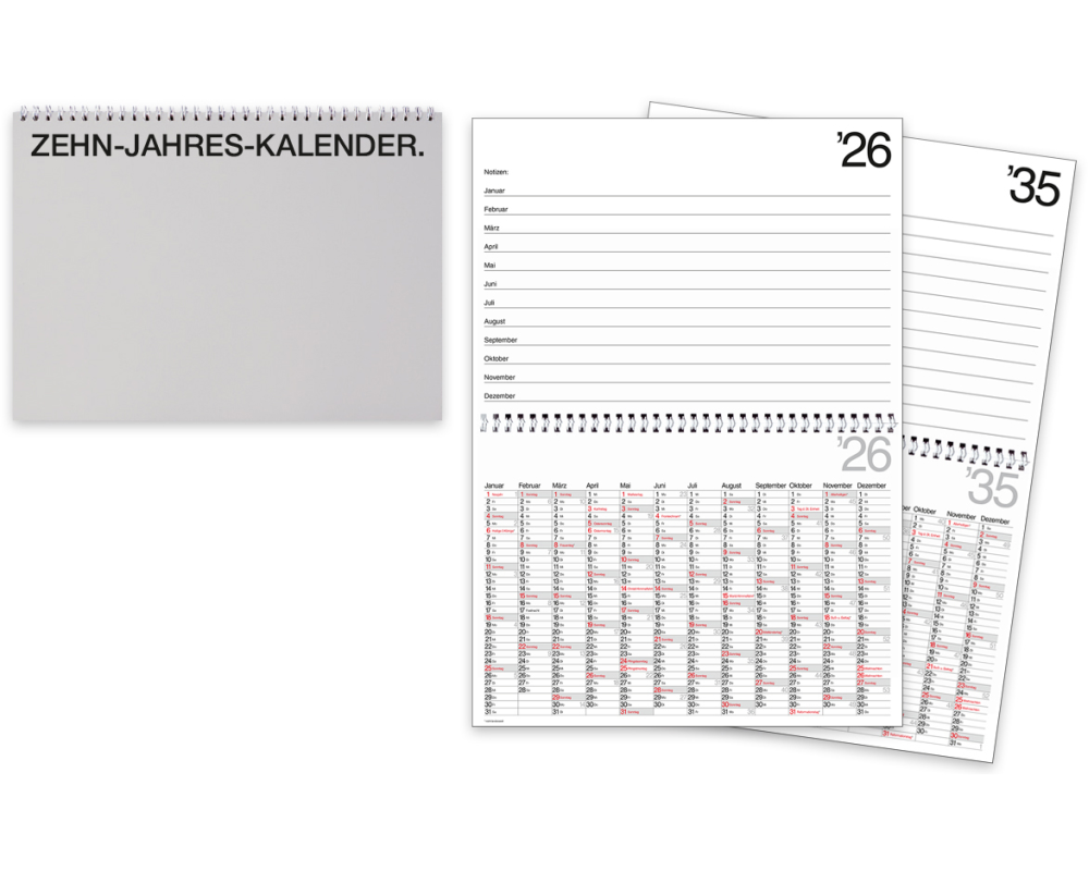 BÜHNER 10-Jahreskalender DE 2026 ZK-Deckel-Si bis 2036 29.7x21cm