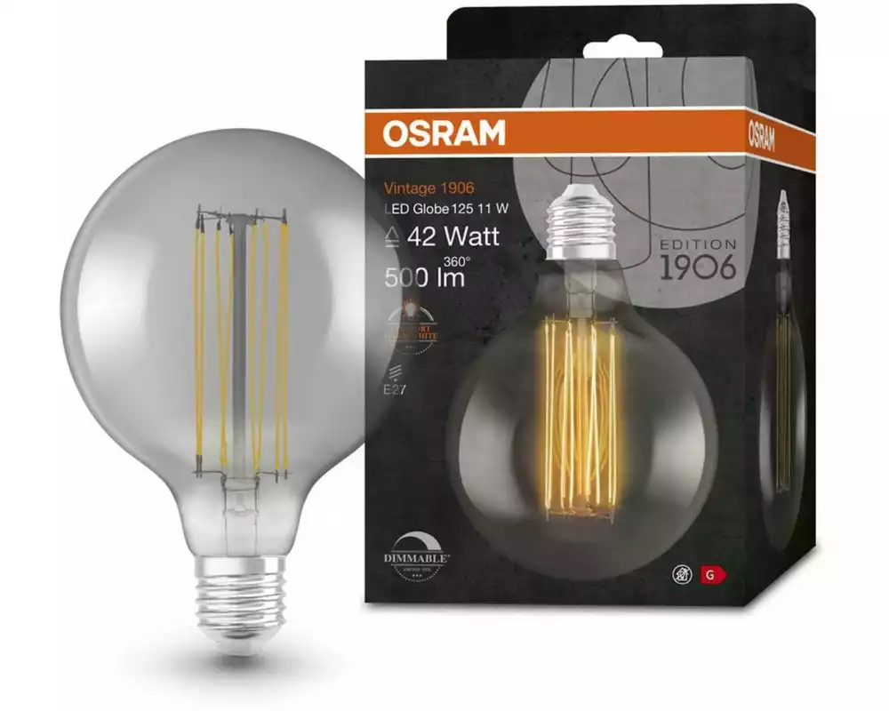 OSRAM Lampe Vintage 1906 Globe125, 11W, E27, Warmweiss (WW)