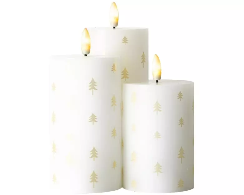 Sirius LED-Kerzen Set Sille Tannen, 10/12.5/15 cm, Weiss, Aufladbar