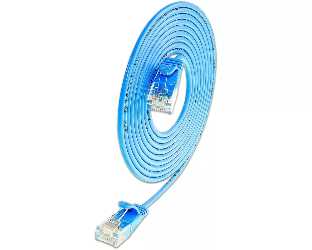 SLIM Slimpatchkabel RJ-45 - RJ-45, Cat 6A, U/UTP, 0.15 m, Blau