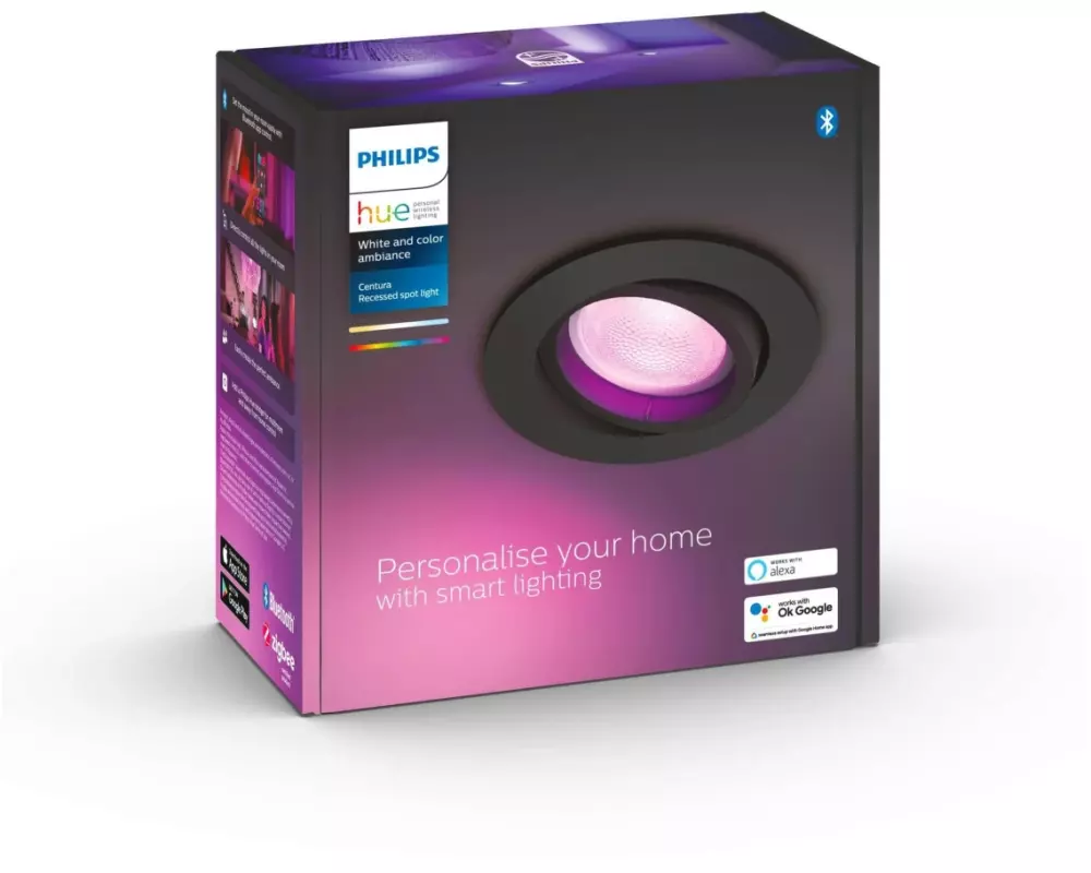 Philips Hue Einbauspot White & Color Ambiance, Centura, Schwarz, Rund