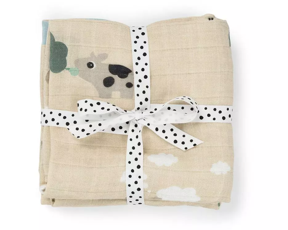 done by deer Mulltuch 2er Set Tiny Farm Sand 65 cm x 65 cm