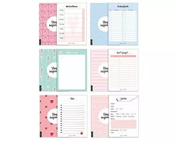6 Blöcke inkl. Wochenplaner, Einkaufsliste, To Do Block/Liste, Notizblock, Kalender Notizblock, Rückruf Notiz, 50 Seiten pro Block, DIN A6, Hochwertig