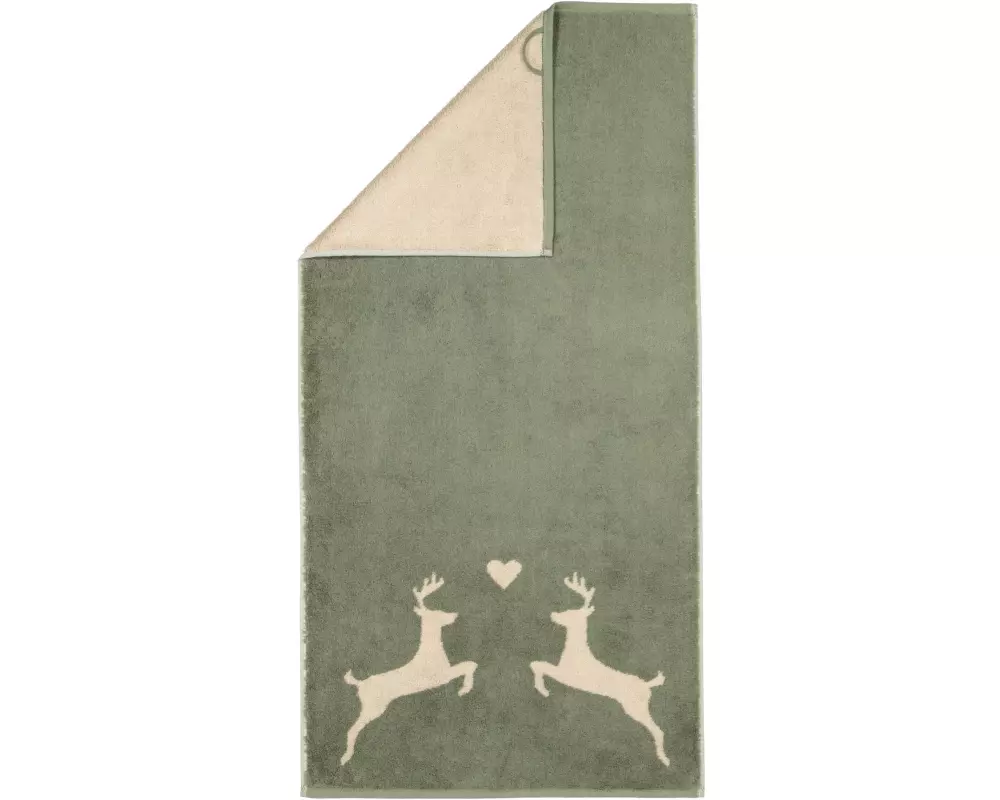 Cawö Gästetuch Alpenchic Edition Hirsch 30 x 50 cm, Grün/Beige