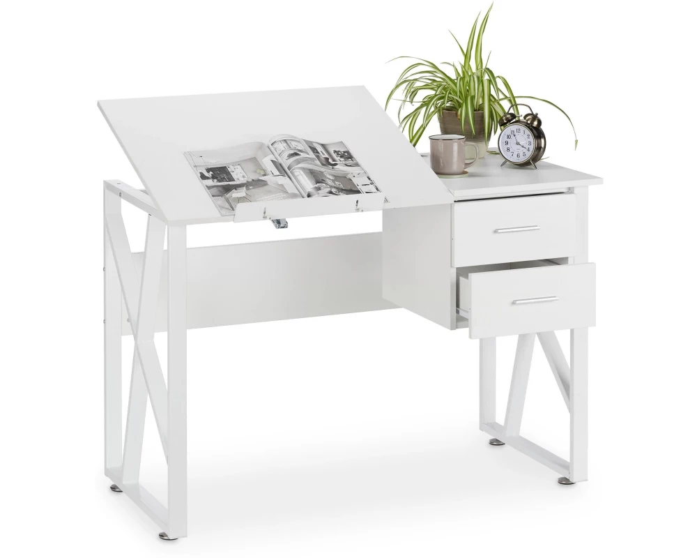relaxdays Schreibtisch 75 x 110 x 55 cm, Weiss