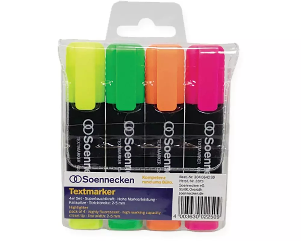 Soennecken Textmarker 4er Etui, Gelb/Grün/Orange/Rosa