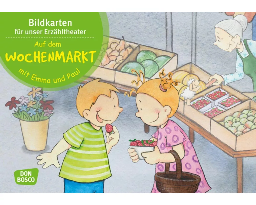 Auf dem Wochenmarkt mit Emma und Paul. Kamishibai Bildkartenset