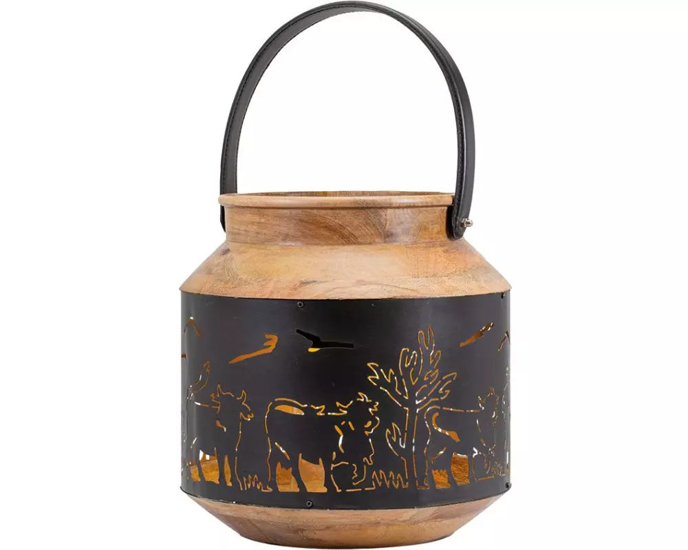 Kadastar Laterne Alpaufzug Familie 31 cm, Braun/Schwarz