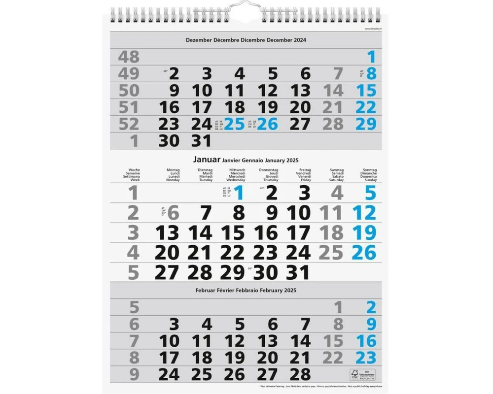 Simplex 3-Monatskalender 2025