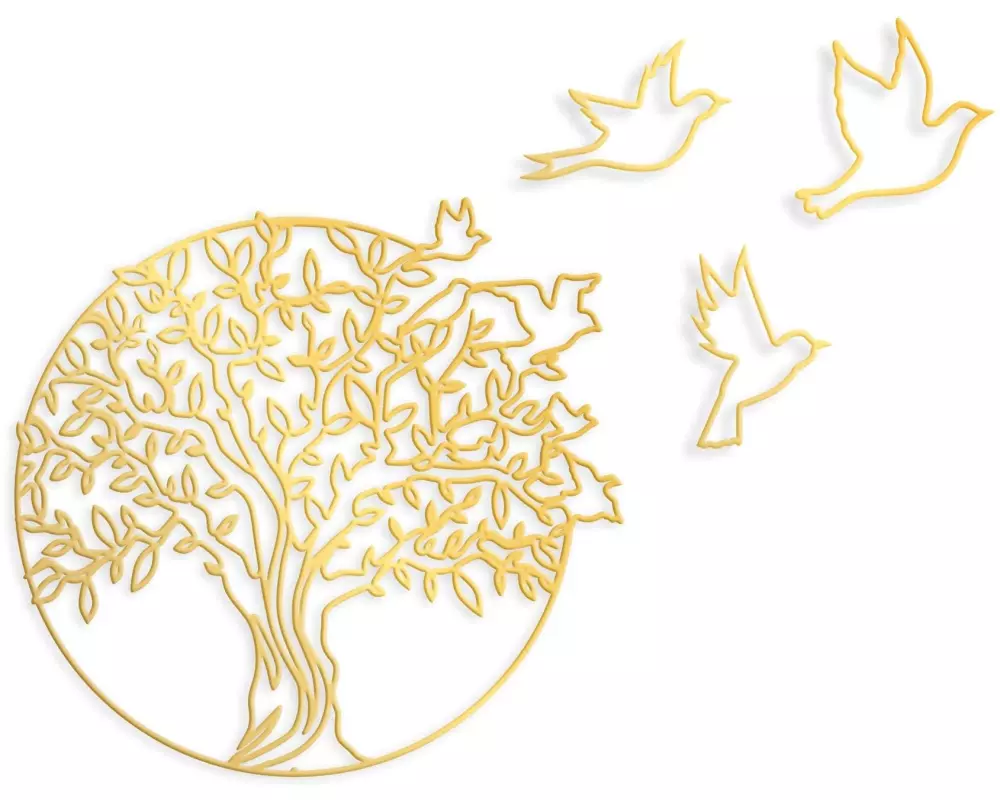 Wallxpert Wanddekoration Tree with birds 61 x 56 cm, Metall