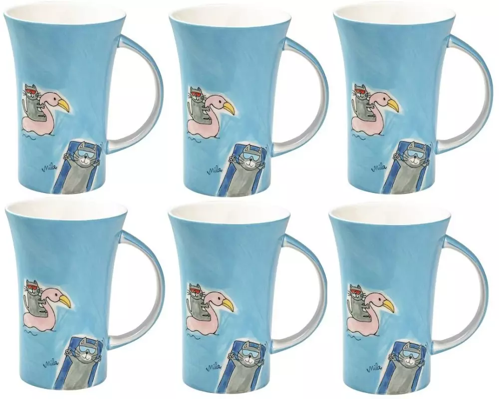 Mila Kaffeetasse Summer Cats 500 ml, 6 Stück, Blau