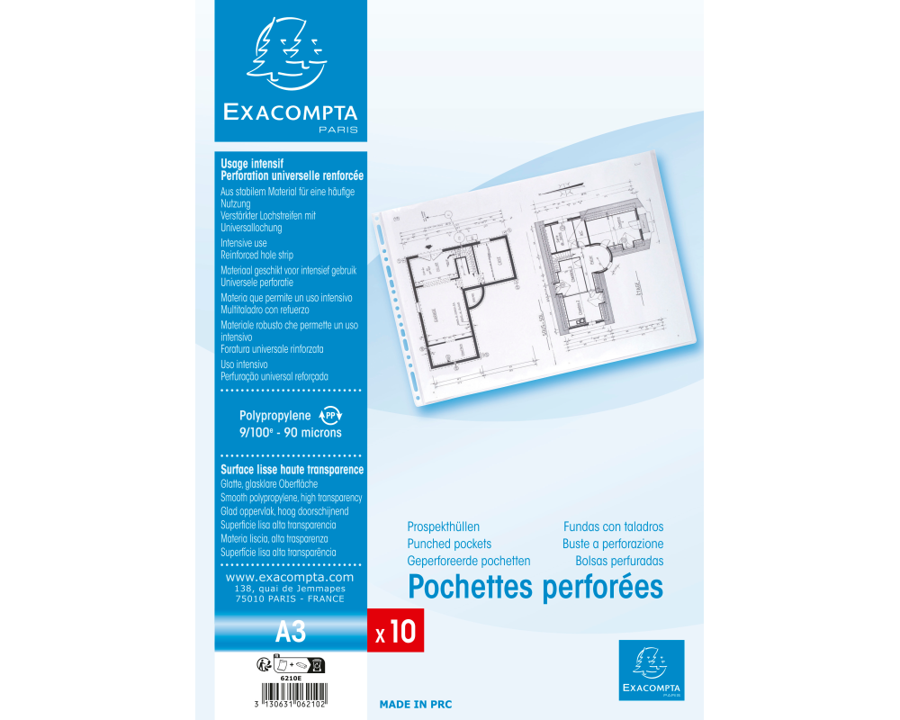 EXACOMPTA Zeigetaschen, genarbt A3 6210E PP, gelocht, 100my