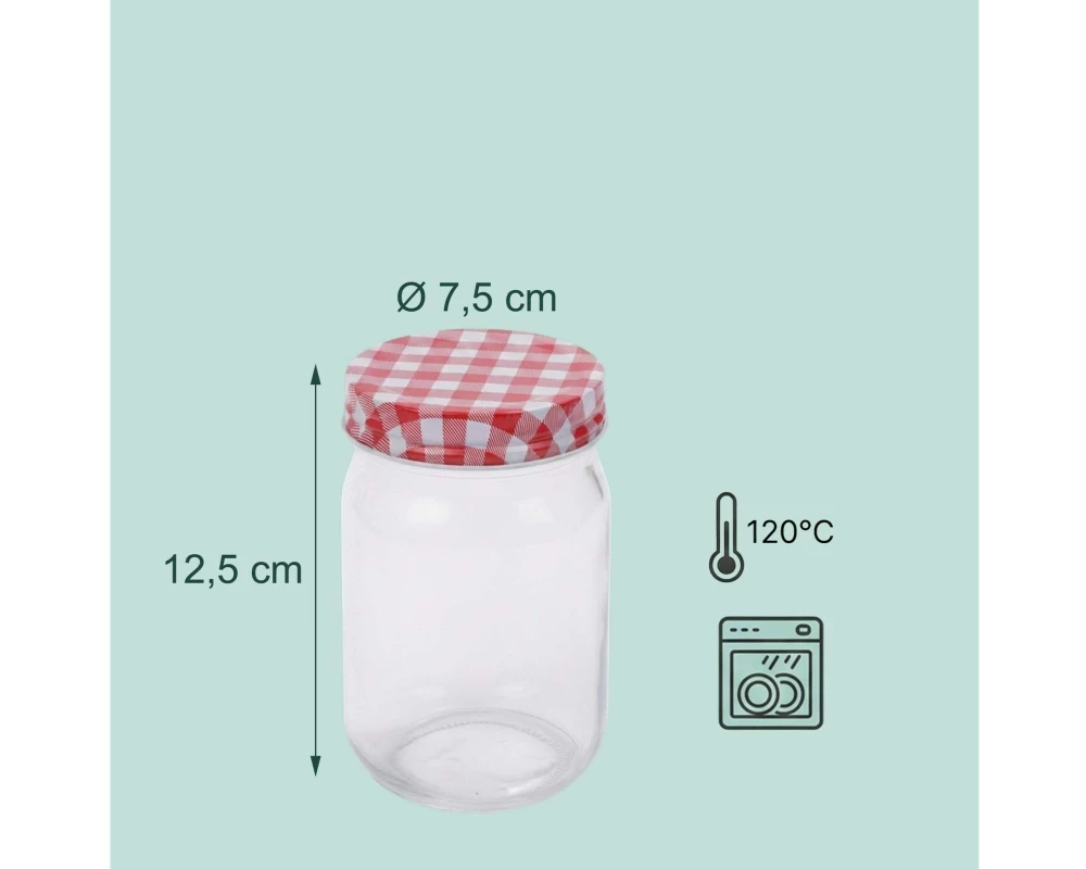 relaxdays Einmachglas mit Deckel Rot/Weiss 400 ml, 12 Stück