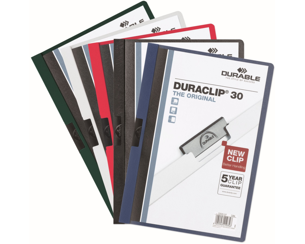 DURABLE Klemmhefter Duraclip 222700 30 Blatt A4 ass. 5 Stück