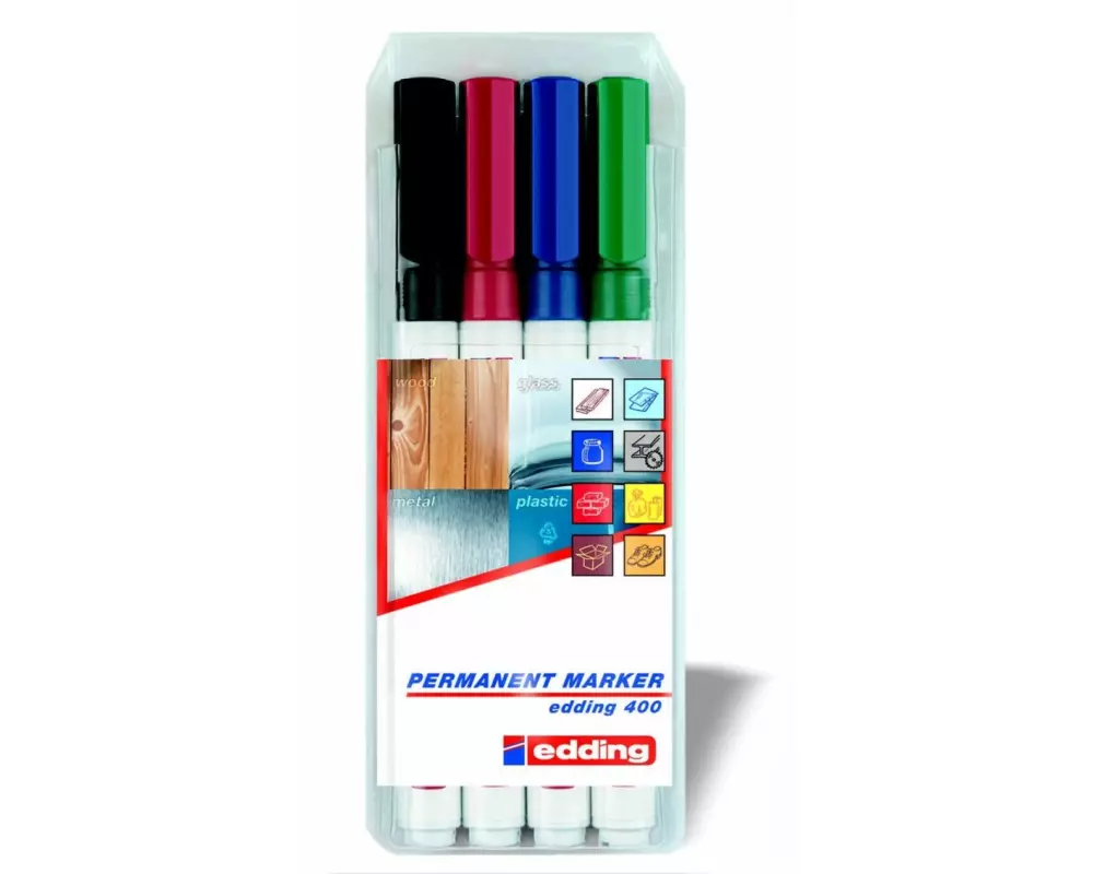 edding Edding Permanent-Marker 400, 4 Stück Blau/Grün/Rot/Schwarz