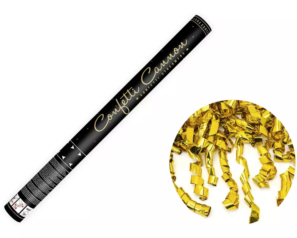 Partydeco Konfettikanone Schlangen Gold, 60 cm