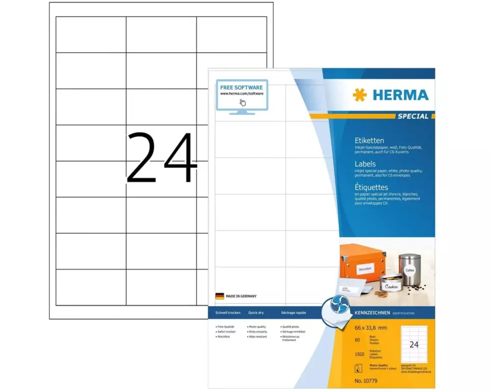 HERMA InkJet-Etiketten 66 x 33.8 mm, 80 Blatt