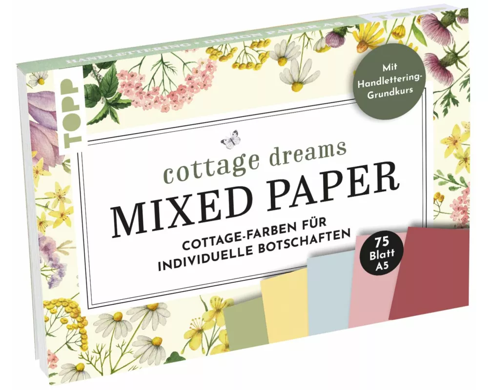 Handlettering Mixed Paper Block Cottage Dreams - Gelb, Grün, Blau, Rosa, Rot - A5