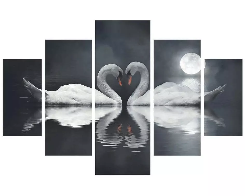 Wallxpert Bild Schwanenpaar 5-teilig, 92 x 56 cm