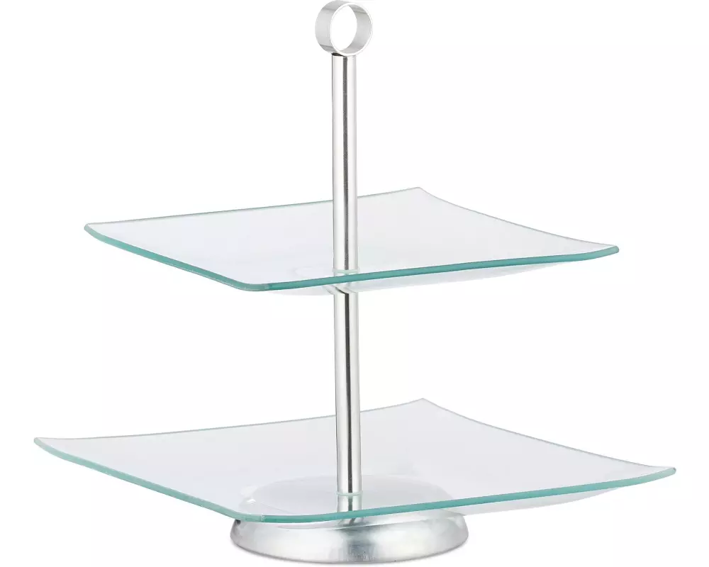relaxdays Etagere eckig, 2-stufig, Silber/Transparent