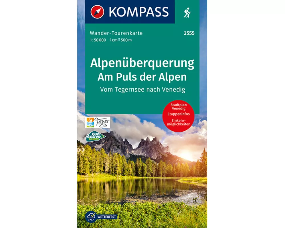 KOMPASS Wander-Tourenkarte Alpenüberquerung, Am Puls der Alpen 1:50.000