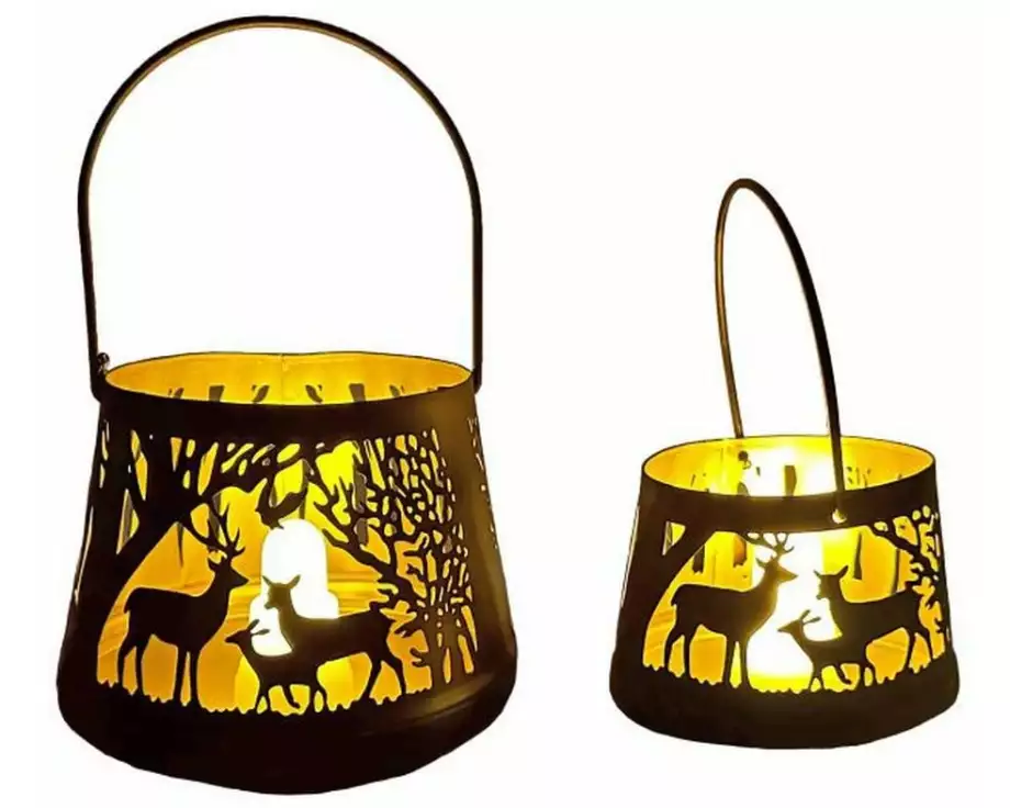 Dameco Weihnachtswindlicht Forest 2-teilig, Gold/Schwarz