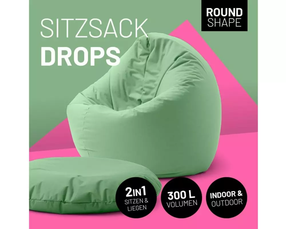 Lumaland Runder Sitzsack 2 in 1, 300 l Polyester (PES), Hellgrün