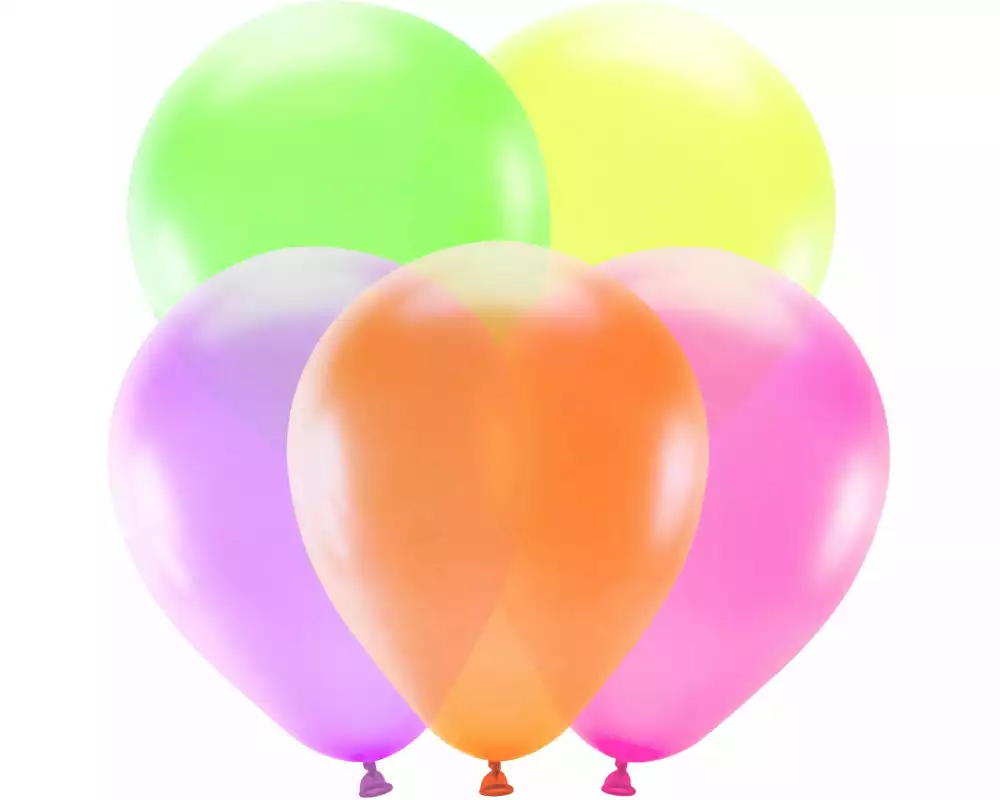 Partydeco Luftballon Uni Neon 5 Stück, Mehrfarbig, Ø 25 cm