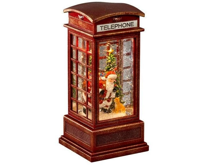 Konstsmide LED Wasserlaterne Telefonkabine mit Weihnachtsmann 20 cm