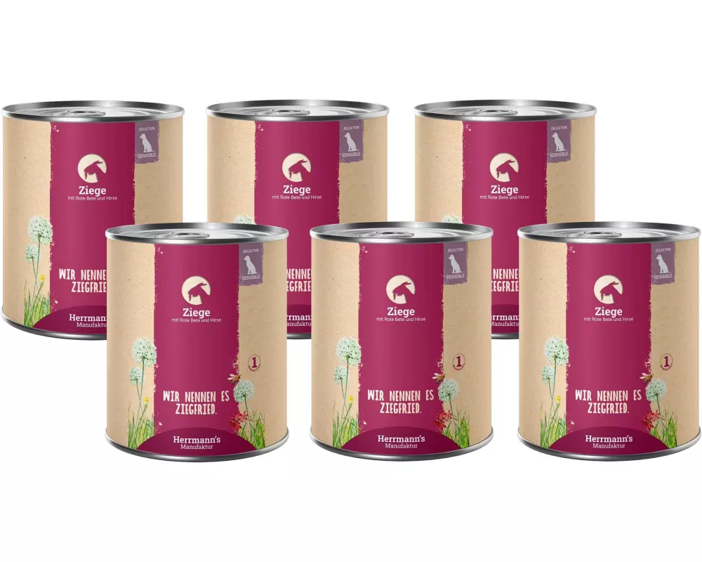 Herrmann's Nassfutter Ziege mit rote Beete und Hirse 6 x 800 g