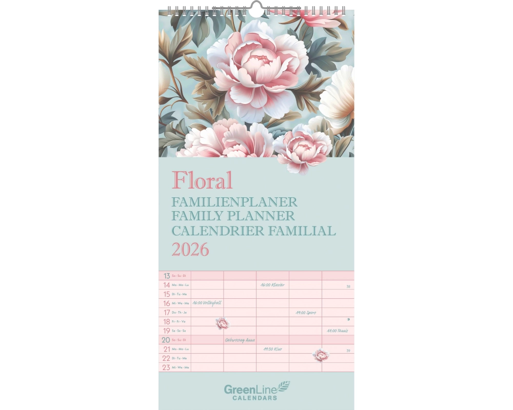 ALPHA EDITION Familienplaner Floral 2026 360400 1M/1S ML 5 Spalten 22x45cm