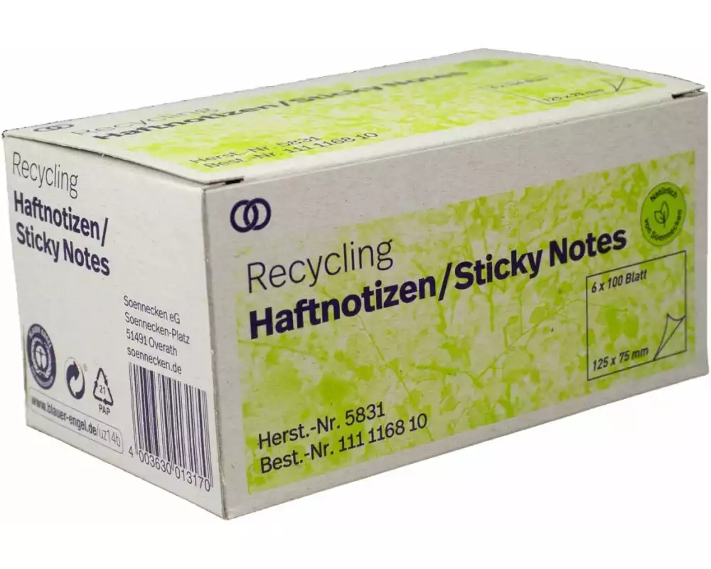 Soennecken Notizzettel oeco Recycling, 12.5 x 7.5 cm, 6 Stück, Gelb