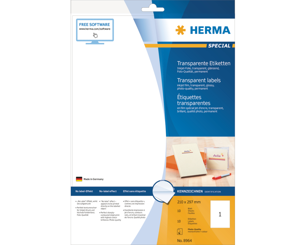HERMA Folienetiketten 210x297mm 8964 transparent 10 St./10 Blatt