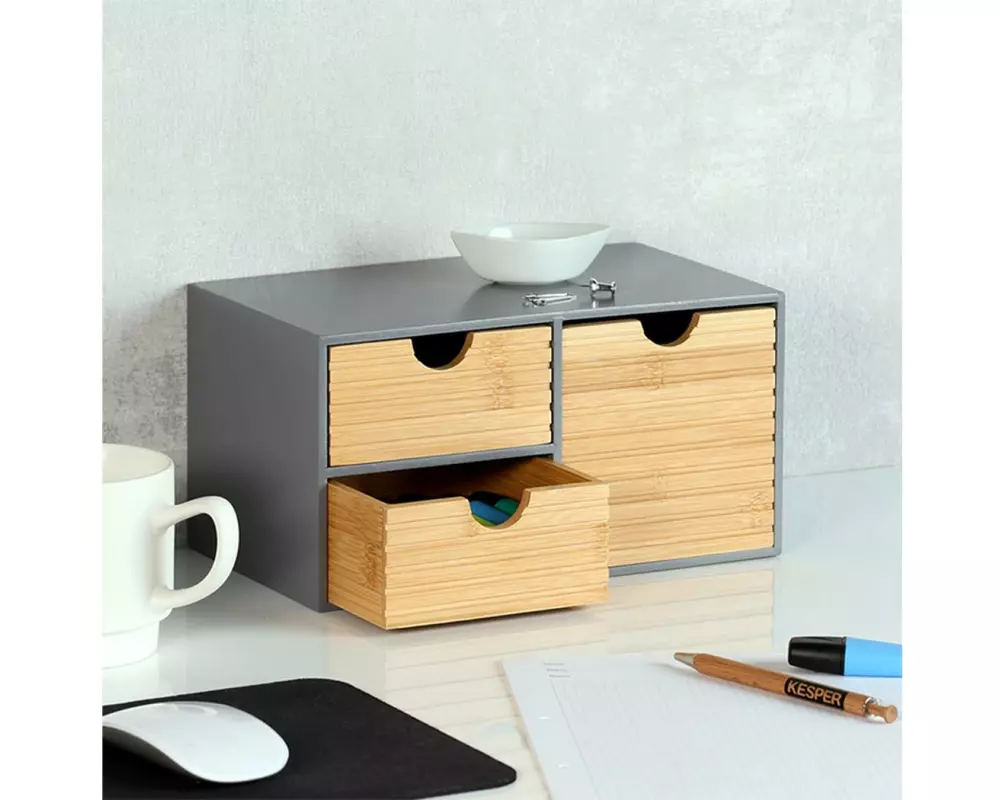 Kesper Organizer 3 Schubladen, Bambus, Grau