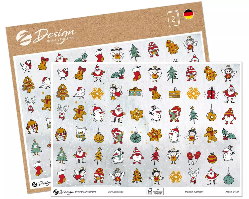 Z-Design Motivsticker Christmas Friends A5 2 Stück Mehrfarbig