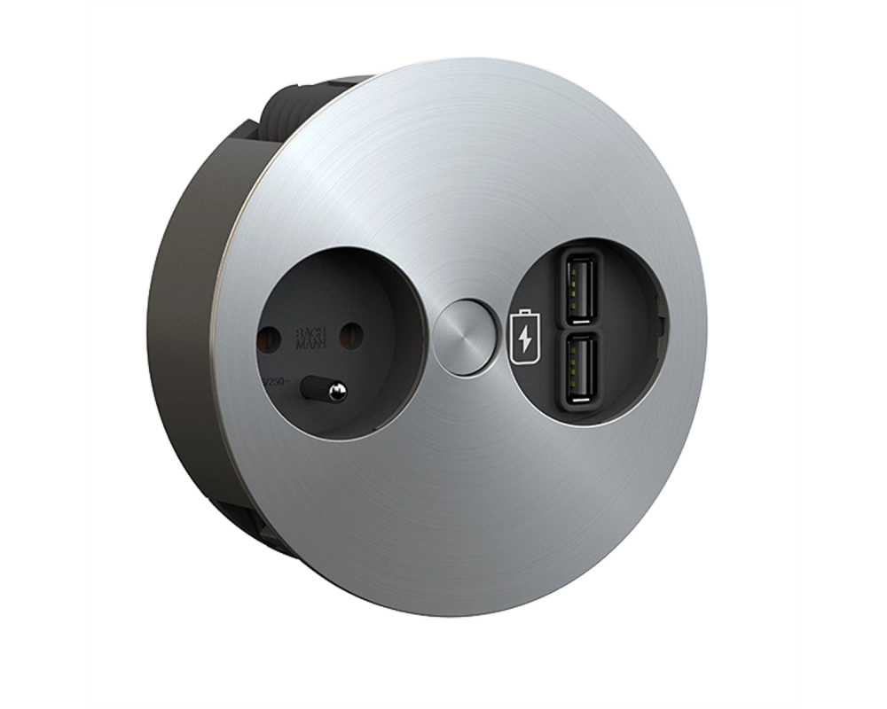 BACHMANN TWIST 1xUTE 1xUSB Charger, AEH Edelstahl Optik, 2 m
