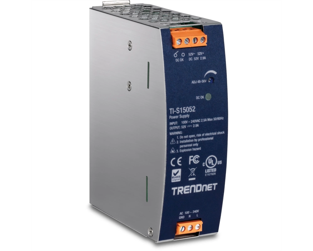TRENDnet TI-S15052 DIN-Rail Power Supply, 150W, 52V DC, 2.89A AC zu DC mit PFC