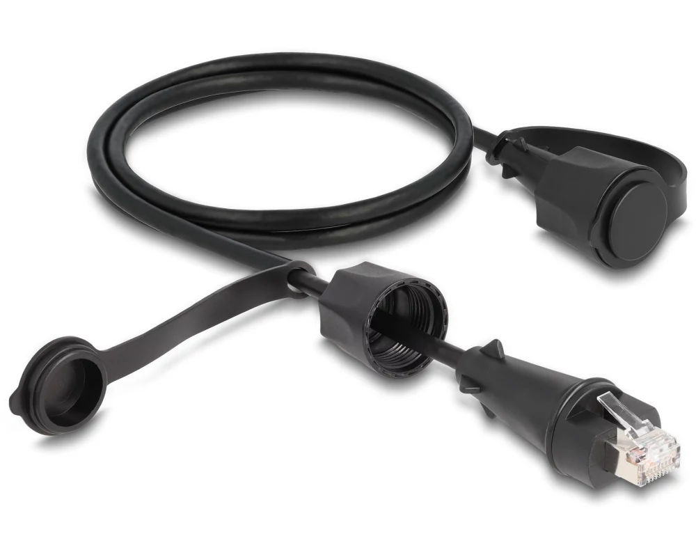 Delock mit Verschlusskappe Cat 6, STP, 1 m, Schwarz