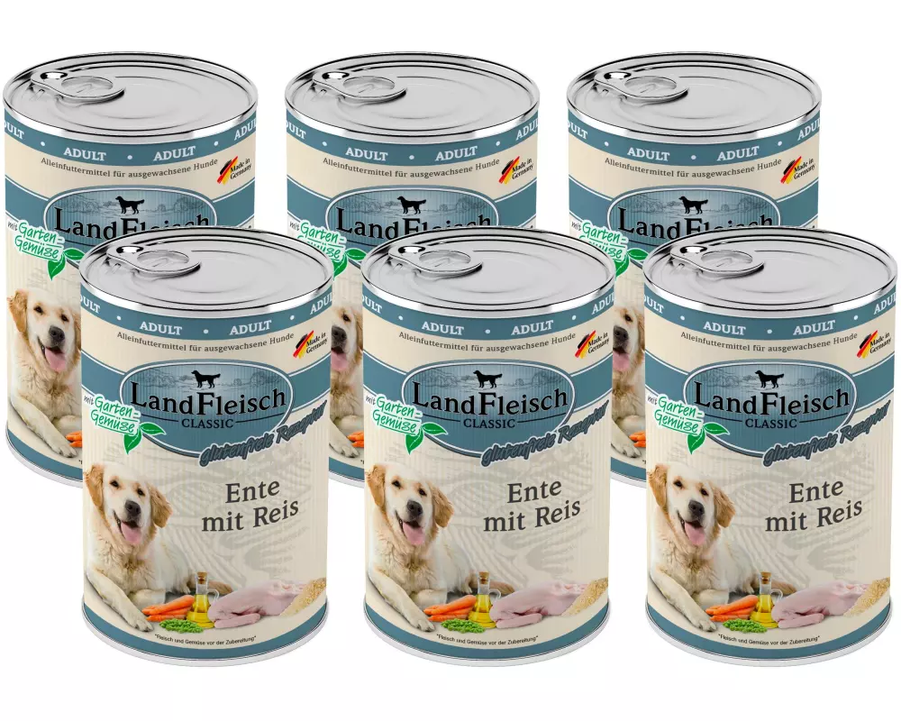 LandFleisch Nassfutter Classic Ente mit Reis, 6 x 400 g